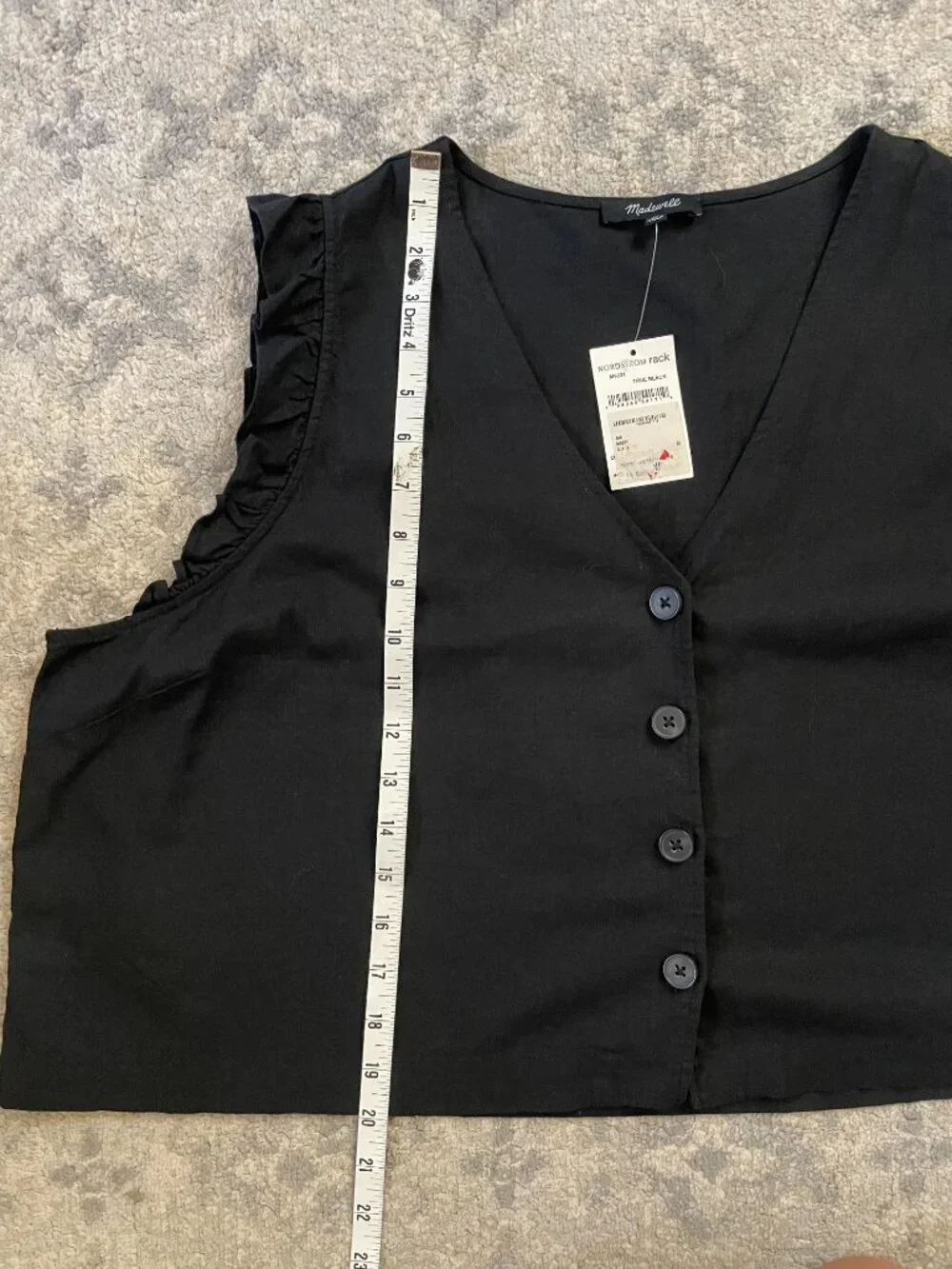 NWT Madewell Ruffle Sleeve Boxy Cropped V-neck Button Top - 22/2X - Picture 5 of 5